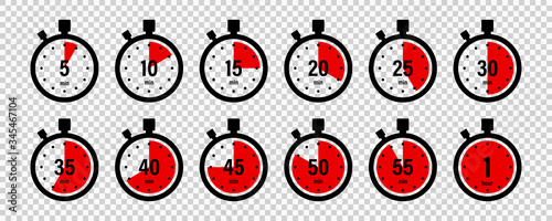 Timers icon on transparent background. Isolated vector elements. Stopwatch symbol. Vector countdown circle clock counter timer. Fast time icon. Circle arrow icon.