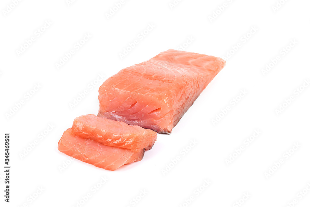 Sliced salmon fillet isolated on white background. Sliced salmon fillet isolated on white background.