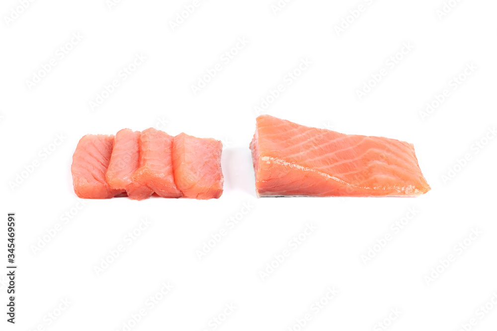 Sliced salmon fillet isolated on white background. Sliced salmon fillet isolated on white background.