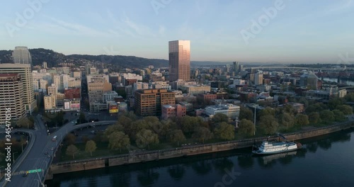 Aerial of downtown Portland, Oregon showcasing U.S. Bancorp Tower. photo