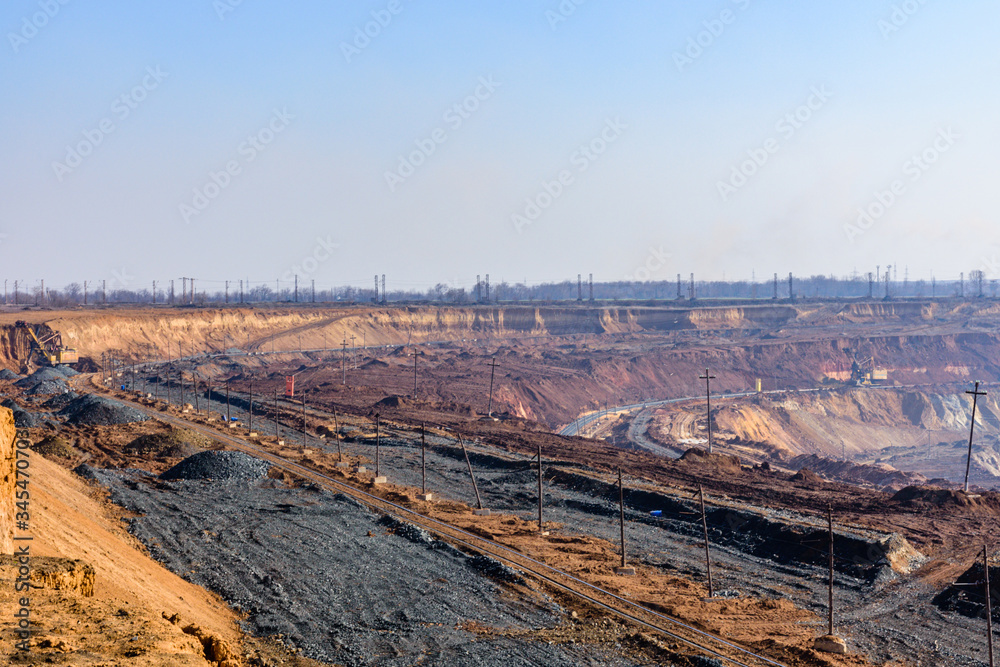 View on iron ore quarry in a dust haze