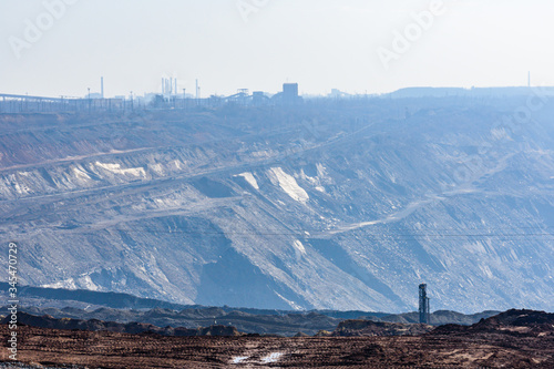 View on iron ore quarry in a dust haze