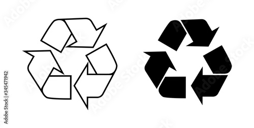 black and white sign for recycling garbage  used raw materials. Caring for the environment. Isolated vector on white background