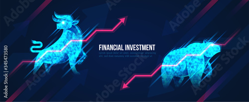 Concept art of Bullish and Bearish Stock Market in futuristic idea suitable for Stock Marketing or Financial Investment