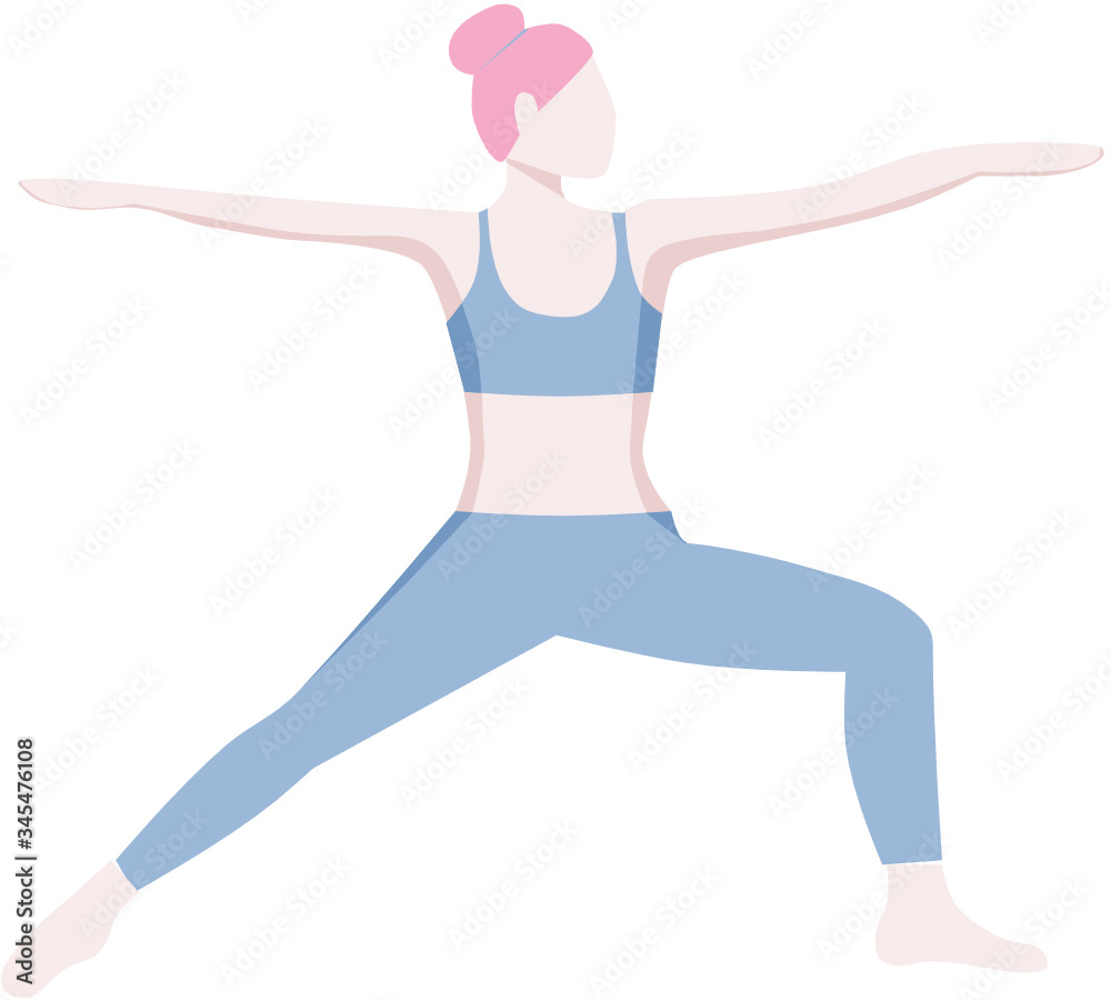 Girl is doing yoga. Warrior Illustration. Vector image. Pink hair. Girl is doing yoga. Warrior Illustration. Vector image. Pink hair.