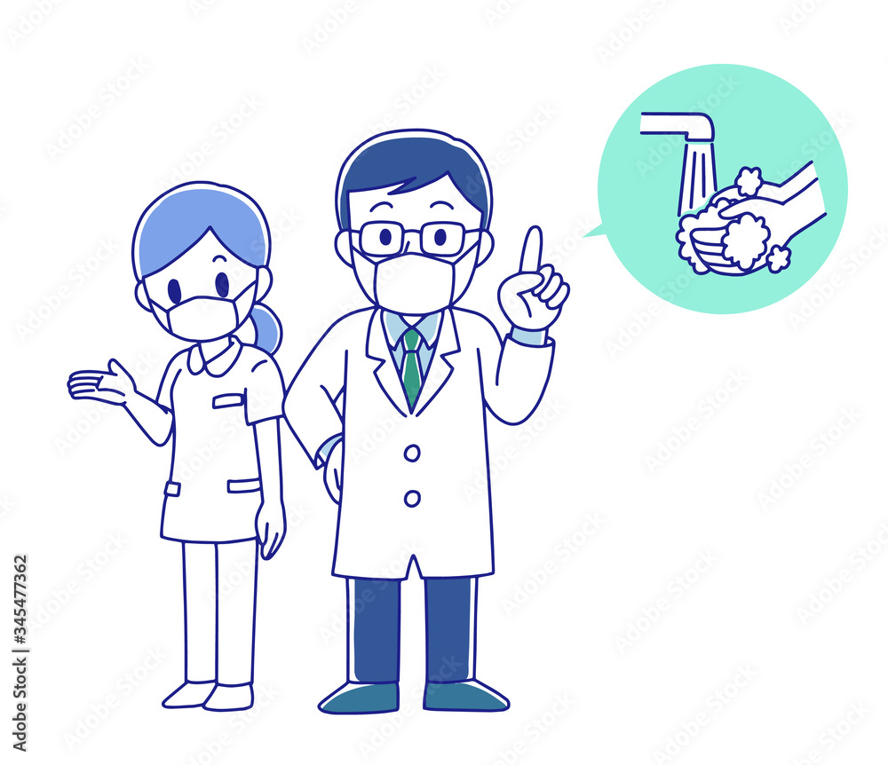 医者と看護師が手洗いをすすめる 医者と看護師が手洗いをすすめる