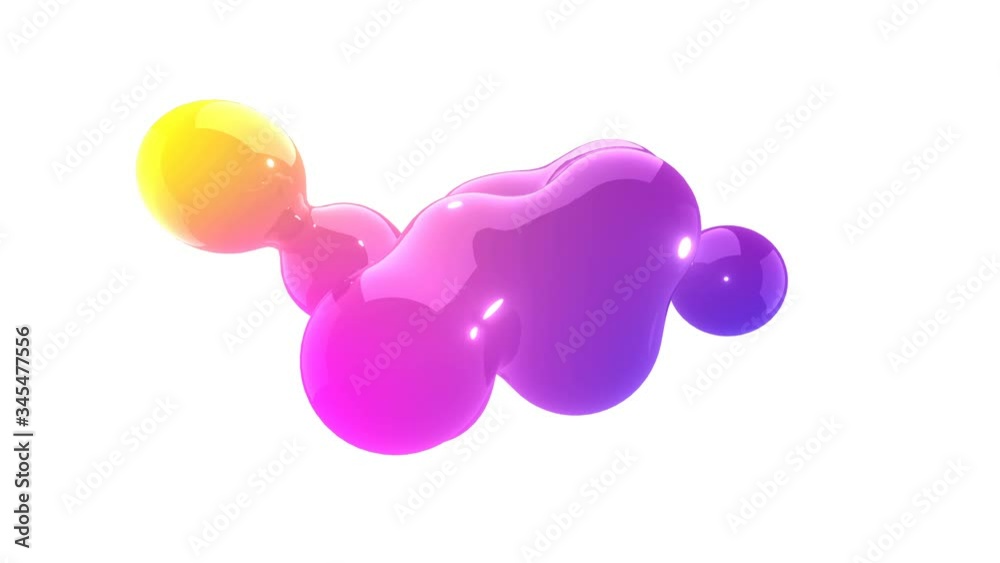 Animation drop of futuristic liquid fusing. Modern abstract shapes gradients, 3D Rendering Illustration