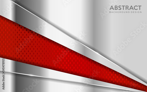 Shinny metal silver background combine with red textured overlap layer. Abstract background design