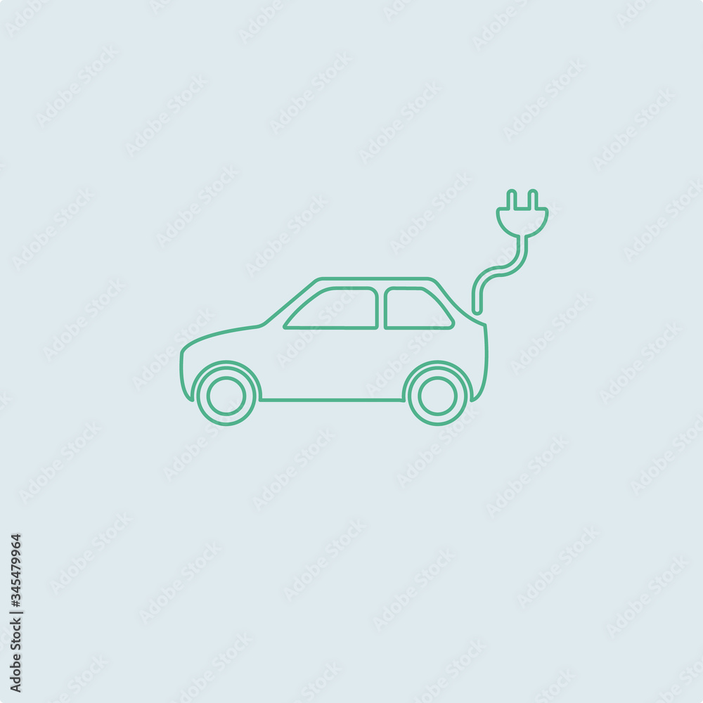 Electric car green icon. vector line simple flat symbol