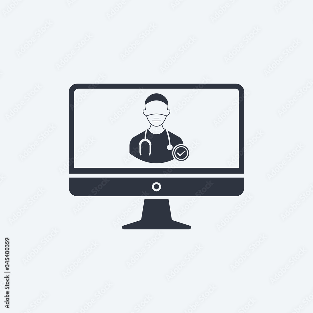 doctor man icon face medical flat style vector symbol on screen monitor computer doctor man icon face medical flat style vector symbol on screen monitor computer