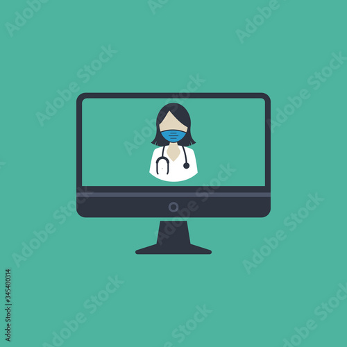 doctor woman icon face medical flat style vector symbol on screen monitor