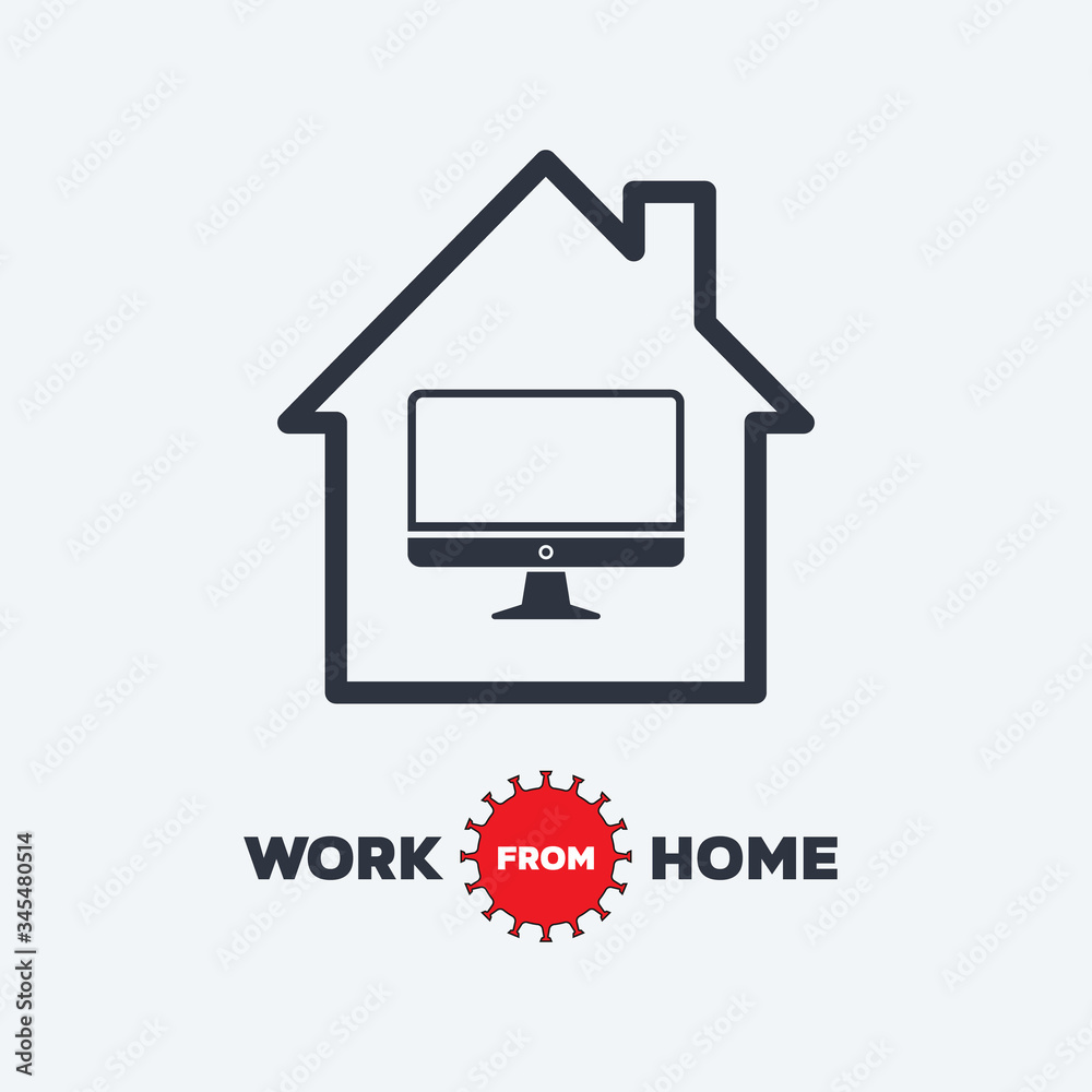 Work From Home. concept of working from home through coronavirus. monitor, home icon Work From Home. concept of working from home through coronavirus. monitor, home icon