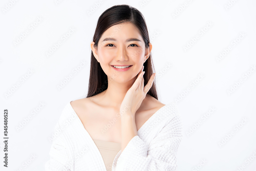 Beautiful Young Asian Woman with Clean Fresh Skin. Face care, Facial treatment, Cosmetology, beauty and healthy skin and cosmetic concept, woman beauty skin isolated on white background Beautiful Young Asian Woman with Clean Fresh Skin. Face care, Facial treatment, Cosmetology, beauty and healthy skin and cosmetic concept, woman beauty skin isolated on white background