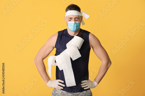 Funny man with toilet paper...