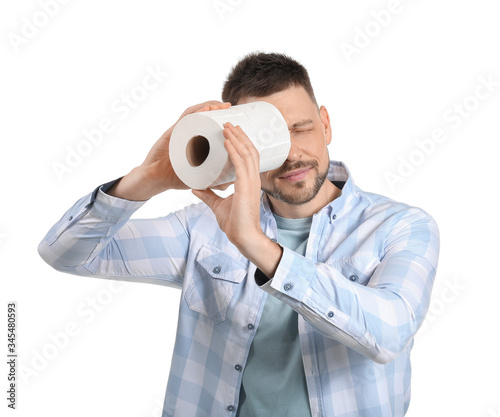 Man with toilet paper on wh...