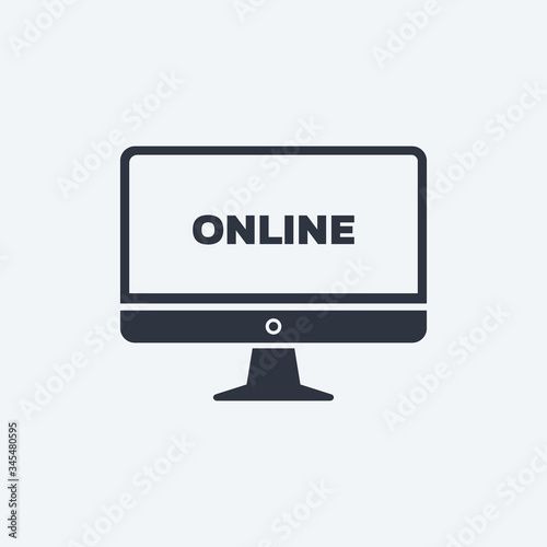 text online on screen monitor computer PC. vector simple symbol in flat style