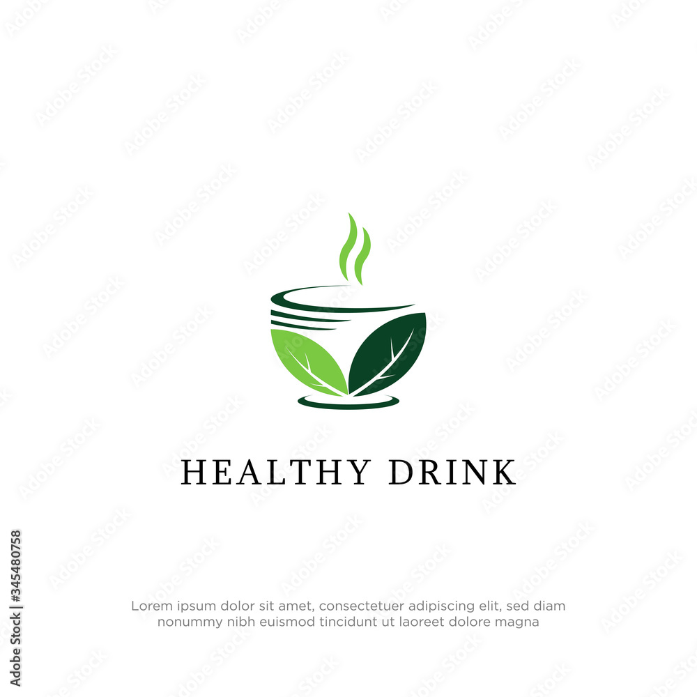 Fresh Healthy drink logo design vector, cup with leaf and smoke flat design template Fresh Healthy drink logo design vector, cup with leaf and smoke flat design template