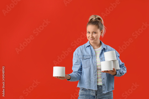 Woman with toilet paper on ...