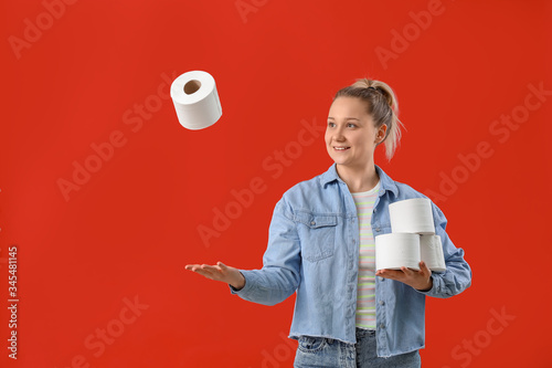 Woman with toilet paper on ...