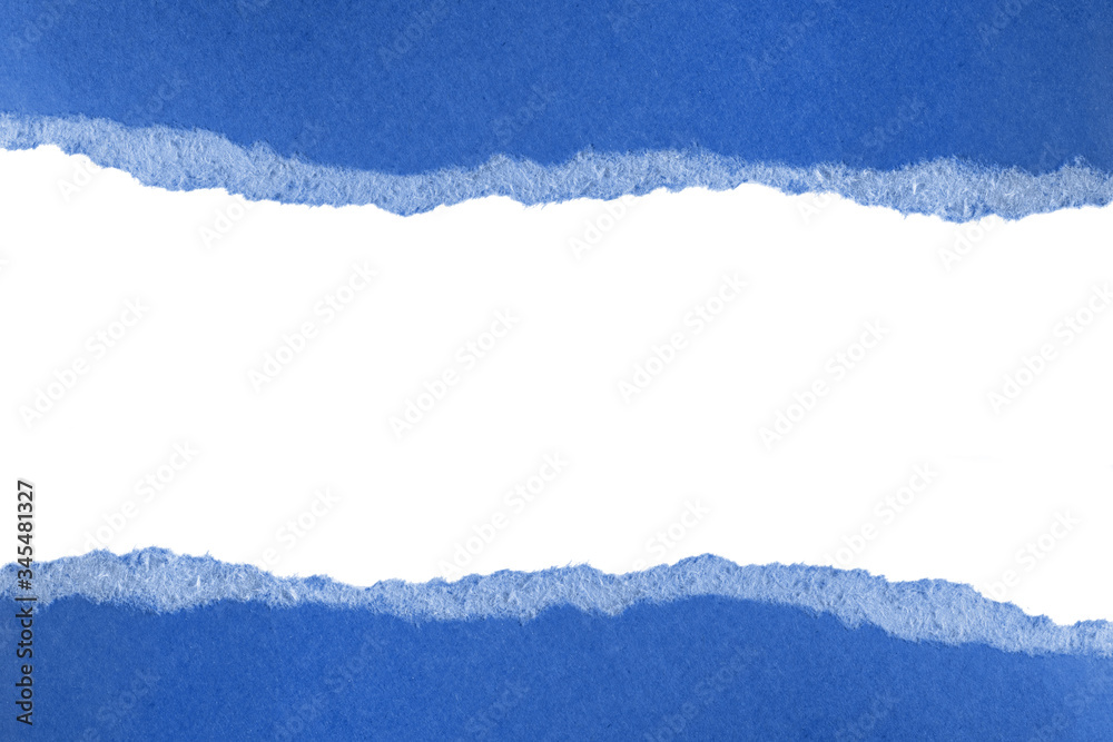 Ripped pieces of blue paper isolated on white background. Paper piece torn edge. Rip sheet paper tears. Copy space, frame, banner, Ripped pieces of blue paper isolated on white background. Paper piece torn edge. Rip sheet paper tears. Copy space, frame, banner,