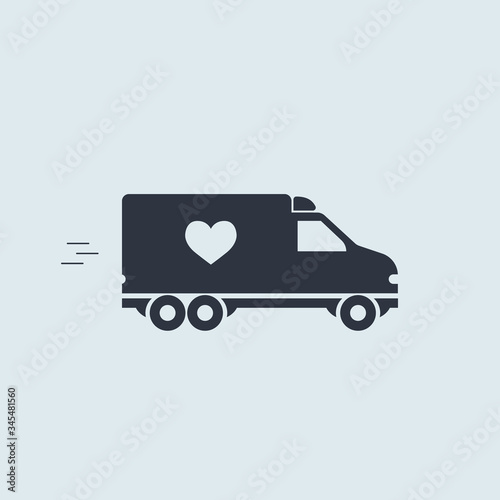 heart sign on a minivan icon. vector simple symbol in flat style