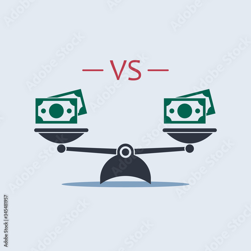 banknote vs banknote on scales. vector symbol flat style