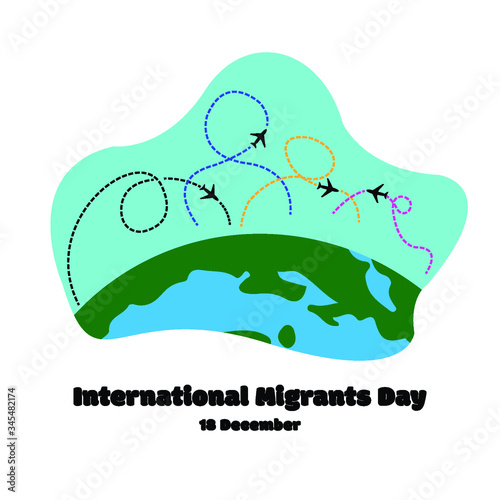 Move plane fight migrant. International Migrants Day global migration concept illustration 18 December