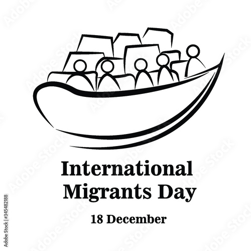 Illustration immigrant go leave to other country with ship boat. International Migrants Day global migration concept 18 December