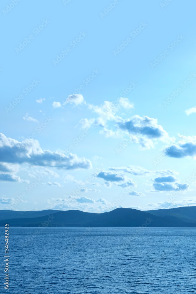big lake and mountains. beautiful  summer Landscape. relax time. Southern Ural, lake Turgoyak, Russia