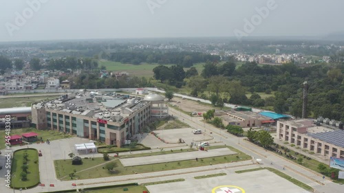 Dehradun, Uttarakhand/India- May 2 2020: World disaster . Coronavirus 3 Lockdown in India. Aerial views of empty roads , shops closed in india uttarakahnd dehradun   .  Aerials 4k photo