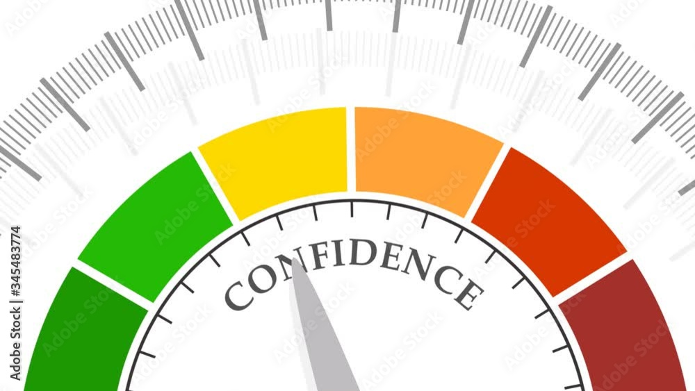 Confidence level scale with arrow. The measuring device icon. Sign tachometer, speedometer, indicators. Infographic gauge element. Confidence level scale with arrow. The measuring device icon. Sign tachometer, speedometer, indicators. Infographic gauge element.