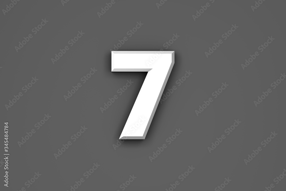 White paper style alphabet - number 7 isolated on grey background, 3D illustration of symbols White paper style alphabet - number 7 isolated on grey background, 3D illustration of symbols