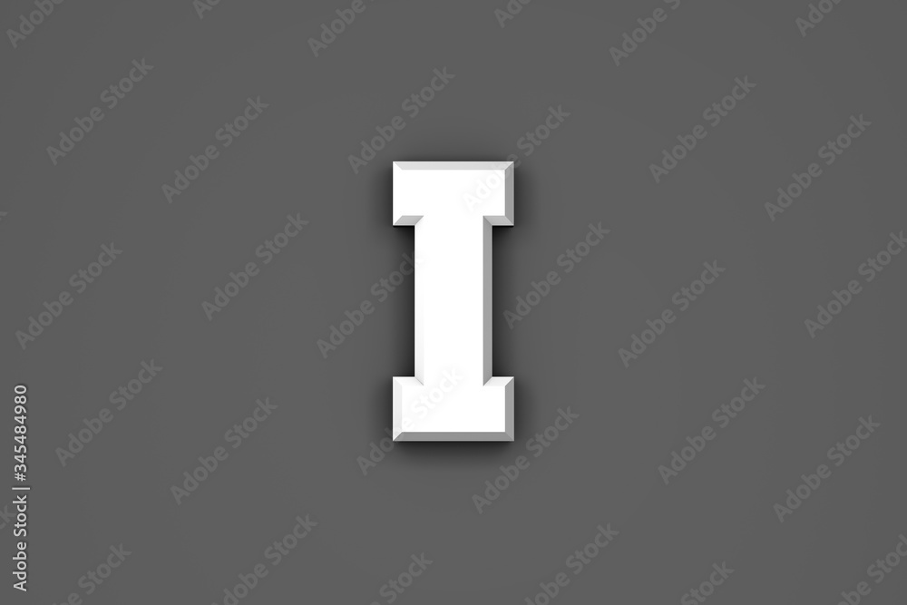 Fototapeta premium White paper style alphabet - letter I isolated on grey background, 3D illustration of symbols