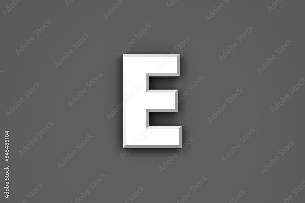 White paper style plain alphabet - letter E isolated on grey background, 3D illustration of symbols