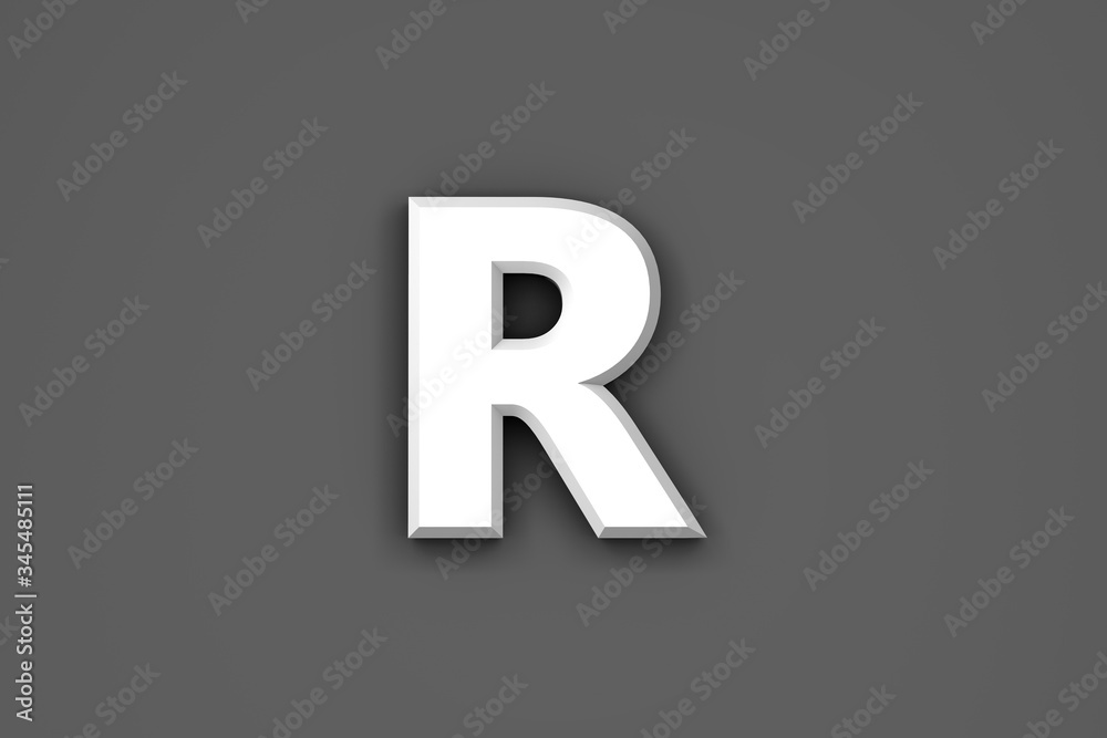 White paper style alphabet - letter R isolated on grey background, 3D illustration of symbols White paper style alphabet - letter R isolated on grey background, 3D illustration of symbols