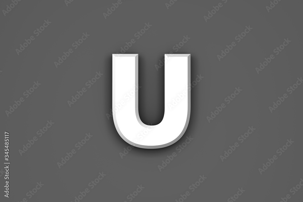 White paper style font - letter U isolated on grey background, 3D illustration of symbols White paper style font - letter U isolated on grey background, 3D illustration of symbols