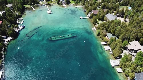 Aerial View of Shipwreck from 19th Century Undewater in Big Tub Harbour, Tobermory, Bruce Peninsula, Canada