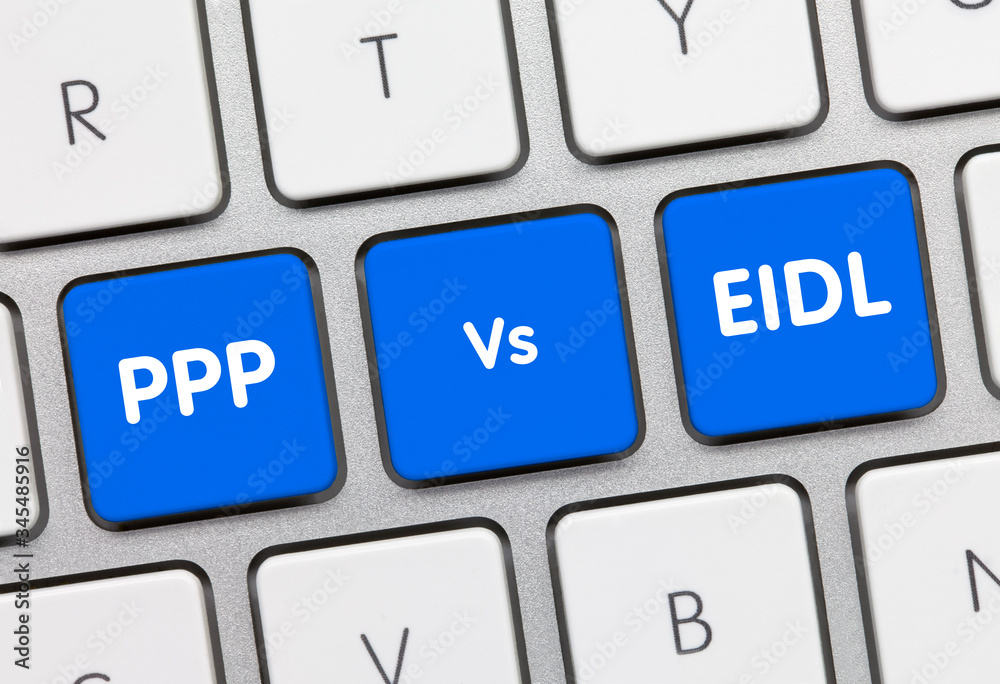 PPP Vs EIDL - Inscription on Blue Keyboard Key. PPP Vs EIDL - Inscription on Blue Keyboard Key.