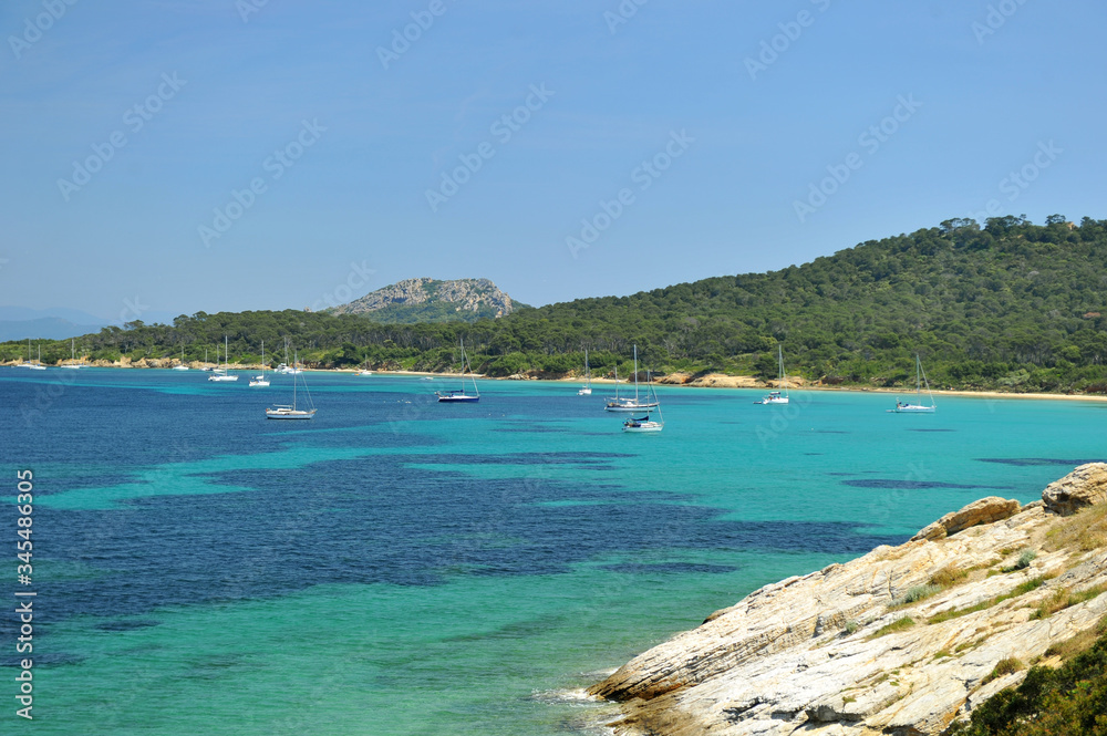 Small bay near french riviera with sail boats on anchor