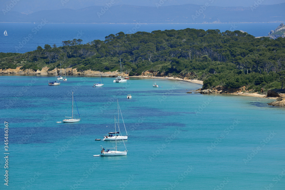 Small bay near french riviera with sail boats on anchor