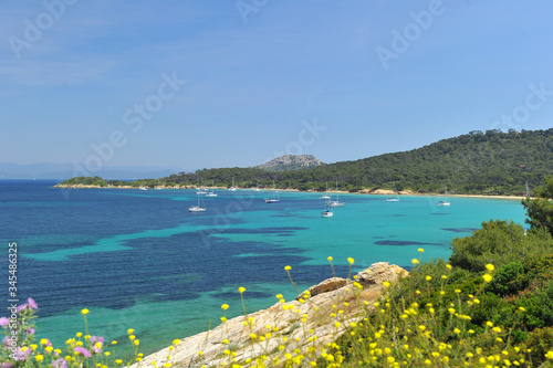 Small bay near french riviera with sail boats on anchor