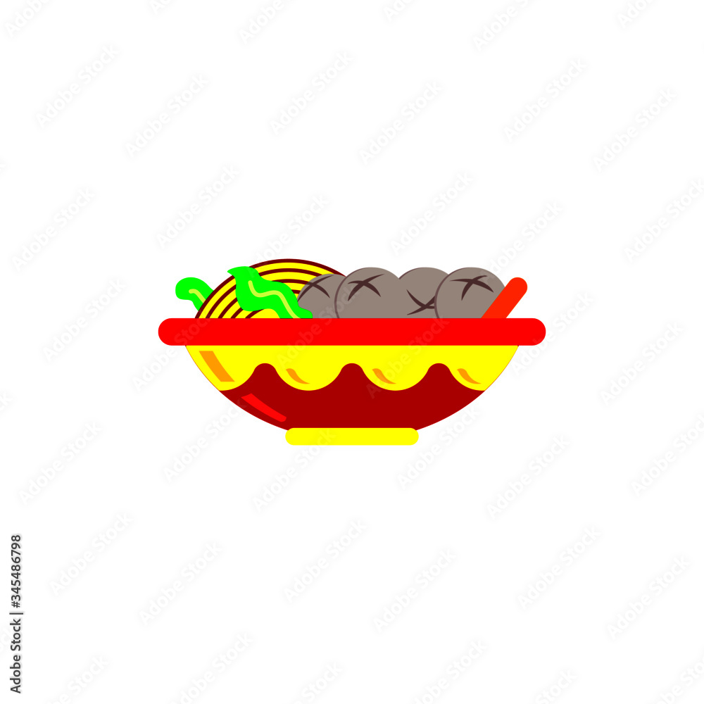 Meat Ball with Noodle and Vegetable in a bowl Meat Ball with Noodle and Vegetable in a bowl