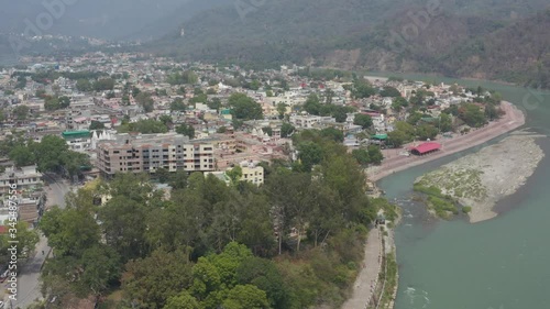 Dehradun, Uttarakhand/India- May 2 2020: World disaster . Coronavirus 3 Lockdown in India. Aerial views of empty roads , shops closed in india uttarakahnd dehradun   .  Aerials 4k photo