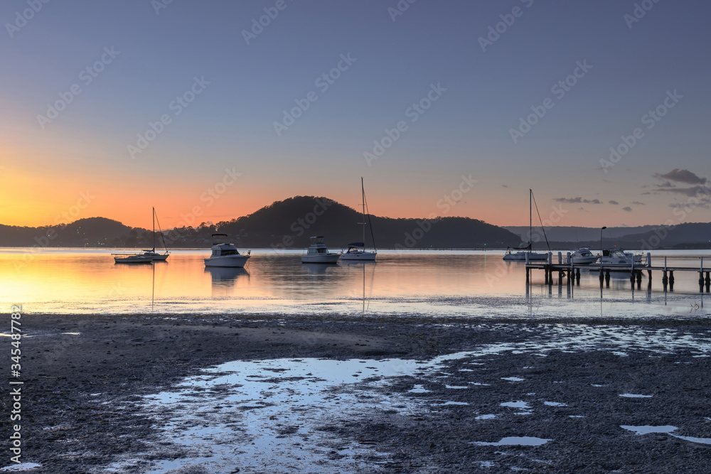 Boats and a Bay Sunrise Waterscape
