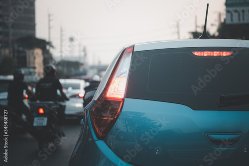 Cars on busy road in the city with traffic jam