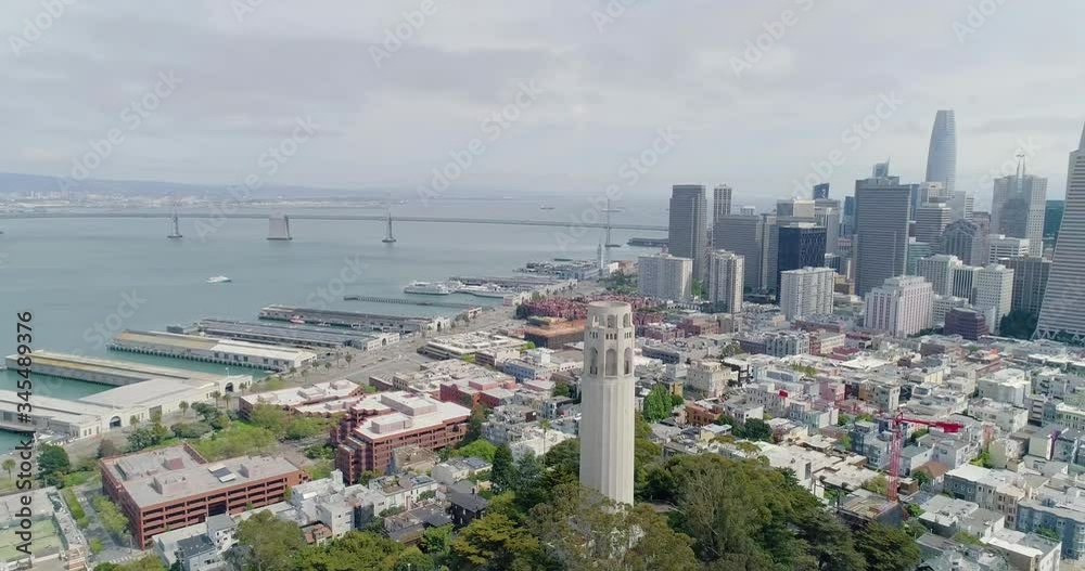 Aerial Orbit Around Coit Tower Revealing the Beautiful San Francisco Skyline Aerial Orbit Around Coit Tower Revealing the Beautiful San Francisco Skyline