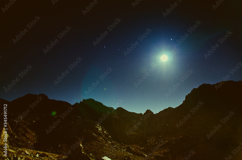 Night mountains before sunrise in the Egypt. Sinai Peninsula, the mountain of Moses