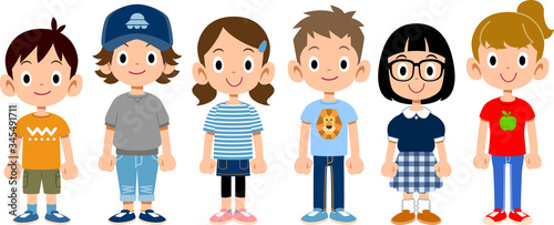 半袖姿の6人の子どものイラスト
