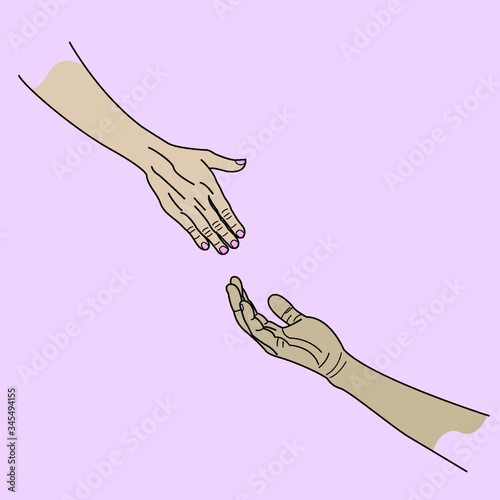 hand help sign illustration with cartoon style. Charitable generous