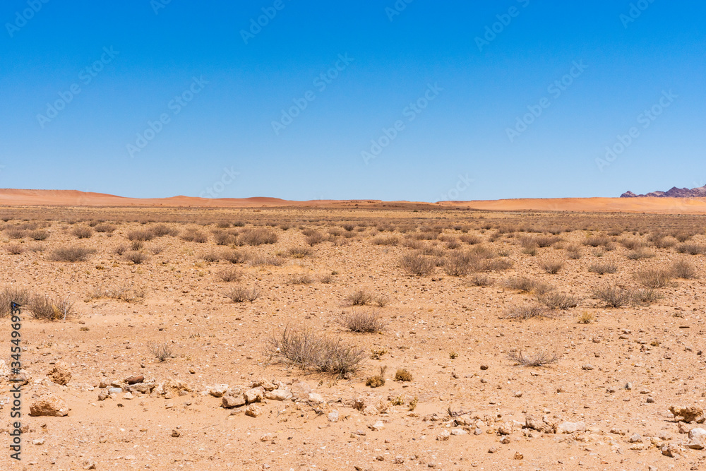 Beautiful view of desert with clear blue sky from road trip in NAMIBIA	
